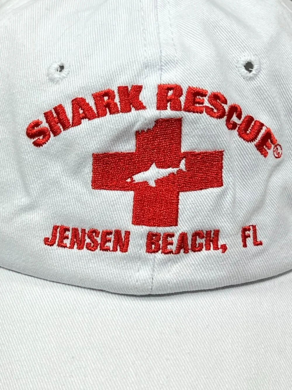 Shark Rescue Jensen Beach Florida Hat Strapback White Adjustable Adult Dad Cap